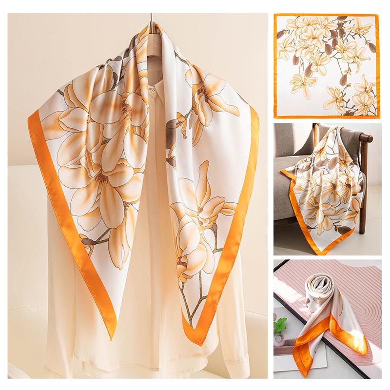 Spring and Summer New Polyester Silk Scarf Square Scarf High-end Simulation Silk Fashion Printed Scarf Women's Bag Small Shawl