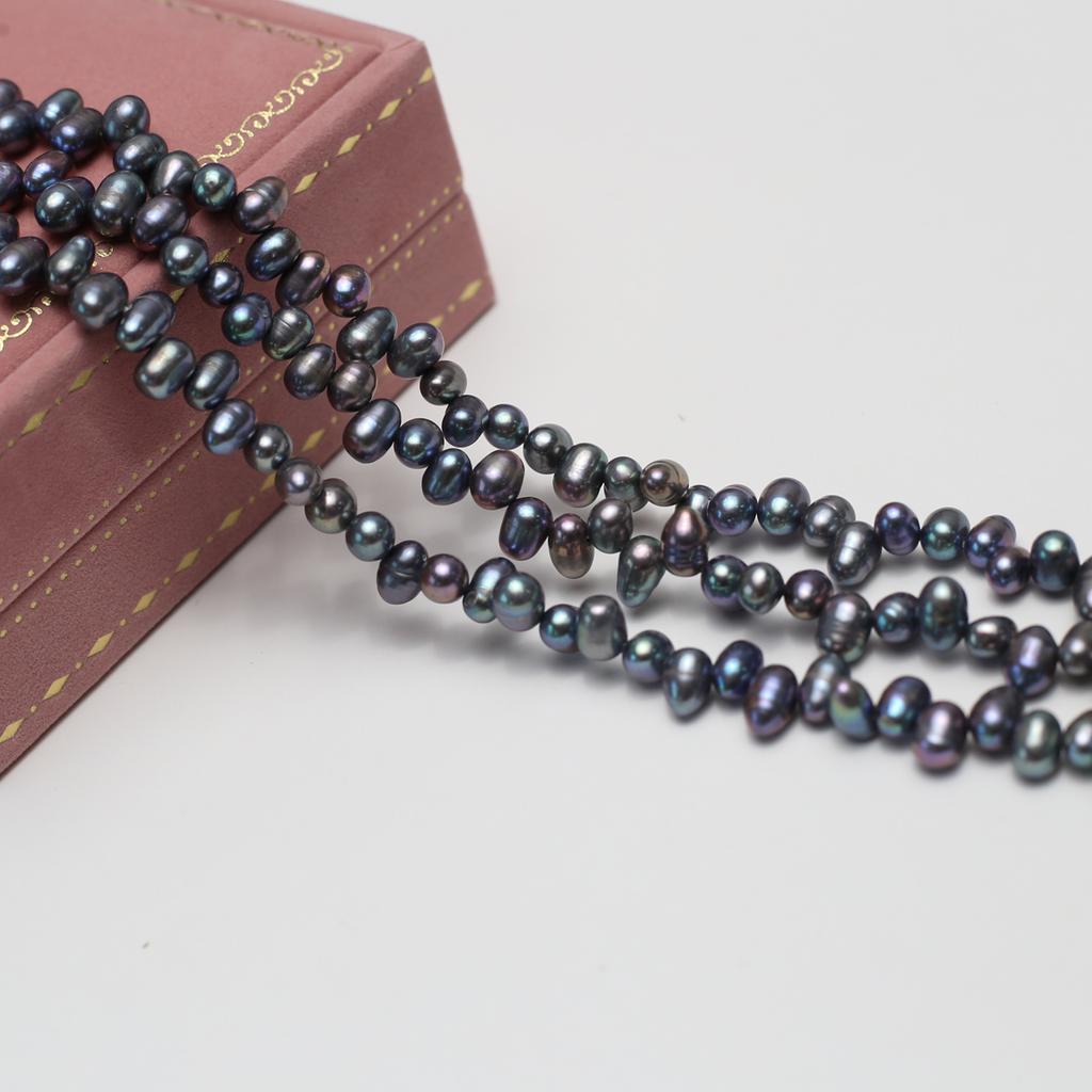 1String, Black Natural Freshwater Pearls, Handmade Top Sided Drilled Hole Pearl Beads for Jewelry Making DIY Crafts (Beads 5-6mm, Length 36cm)