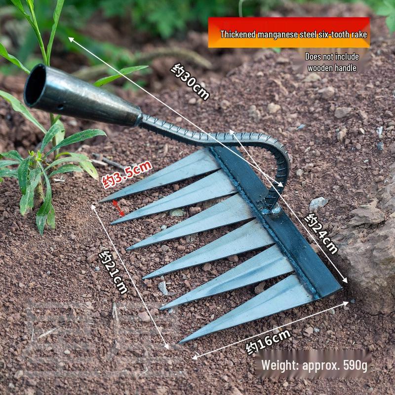 Six-Tooth Manganese Steel Rake: Mini Hoe for Weeding and Soil Loosening