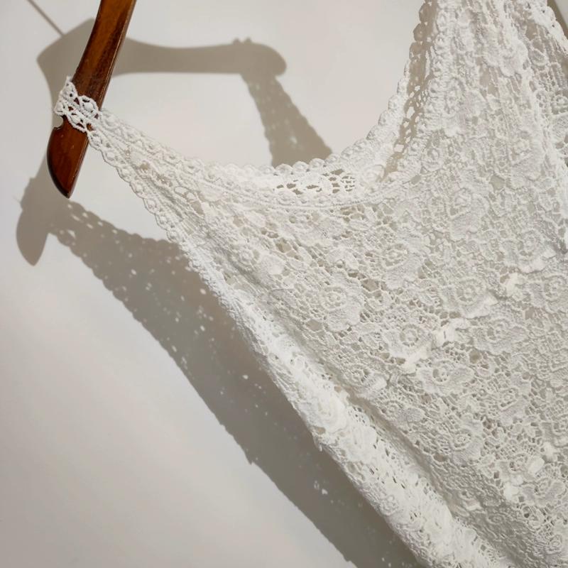 Dimanaf 2025 New Dress Women Knitting Lace Sleeveless Vest O-Neck Hollow Summer Style Loose Basic