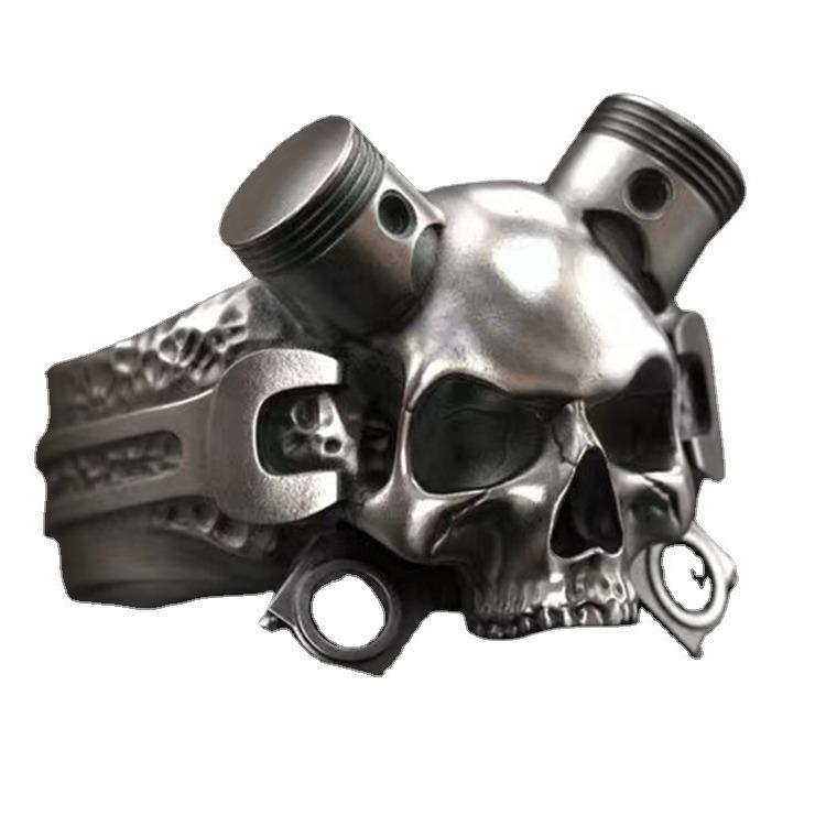 Zinc Alloy Mechanical Skull Men'S Ring, Pop Punk Style Inlaid Ring