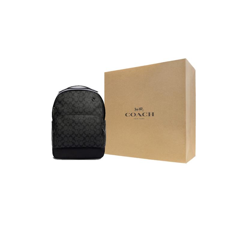 New COACH Graham Coated Canvas With Smooth Cow Leather Backpack Large Size Men's Charcoal Black C2935-QBMI5