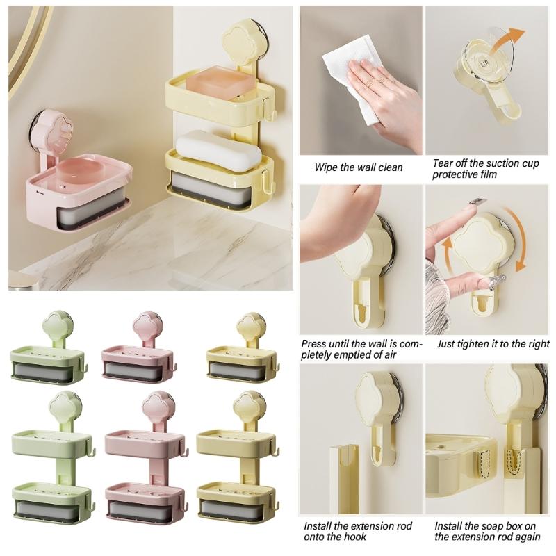 Soap Dish Soap Holder for Shower Single/Double Layer Wall Mounted Soap Rack No Drilling Self Draining for Bathroom