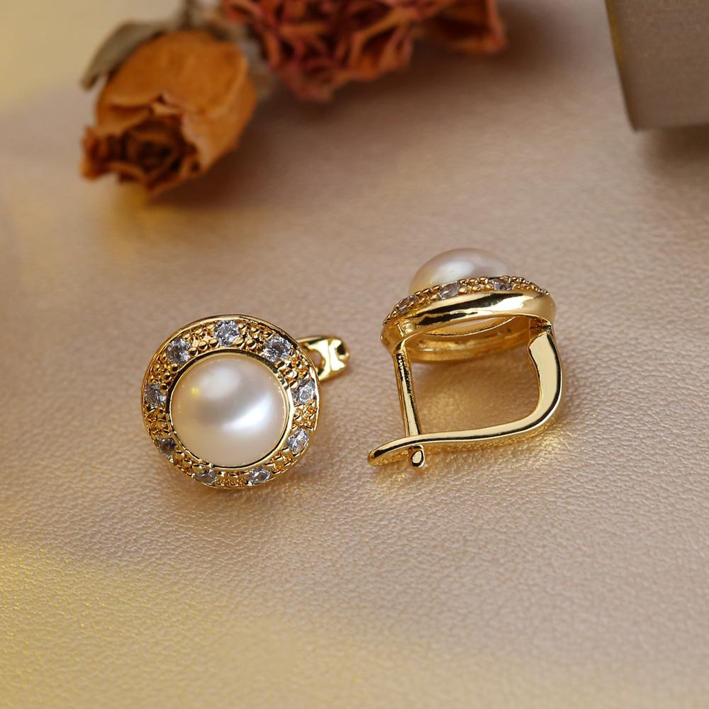 Náušnice z prírodných sladkovodných perál Módne perlové napichovacie náušnice s kubickými zirkónmi Pre ženy Párty šperky