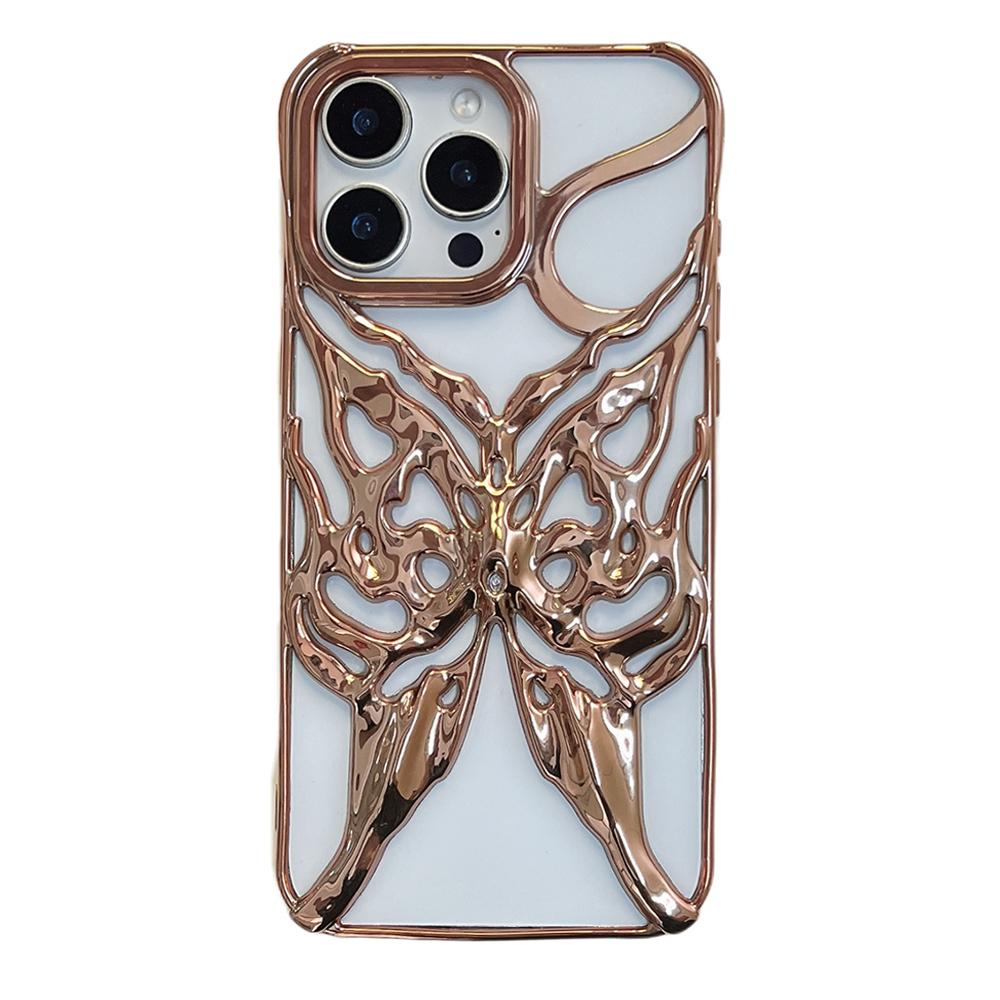 

For iPhone 16 Pro Case Electroplated Hollow Butterfly Pattern Creative Design TPU Phone Cover Gold