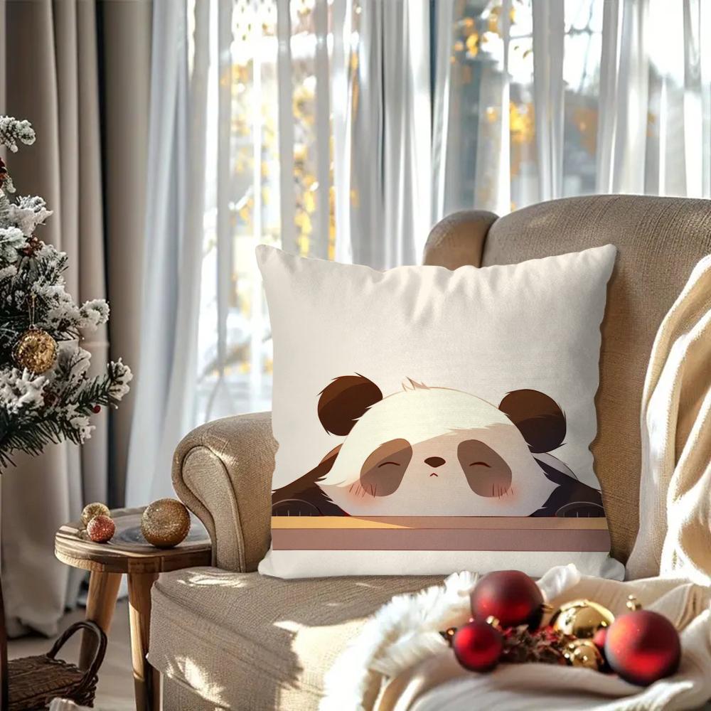 Animated Panda Pillow Case Square Pillow Bedroom Sofa Leisure Comfort Cushion Car Living Room Home Decoration 40X40
