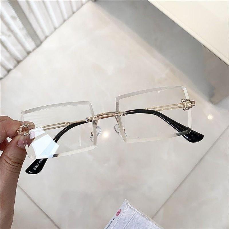 Chic Square Rimless Metal Frame Glasses for Women - Fashionable Clear Lens Eyewear
