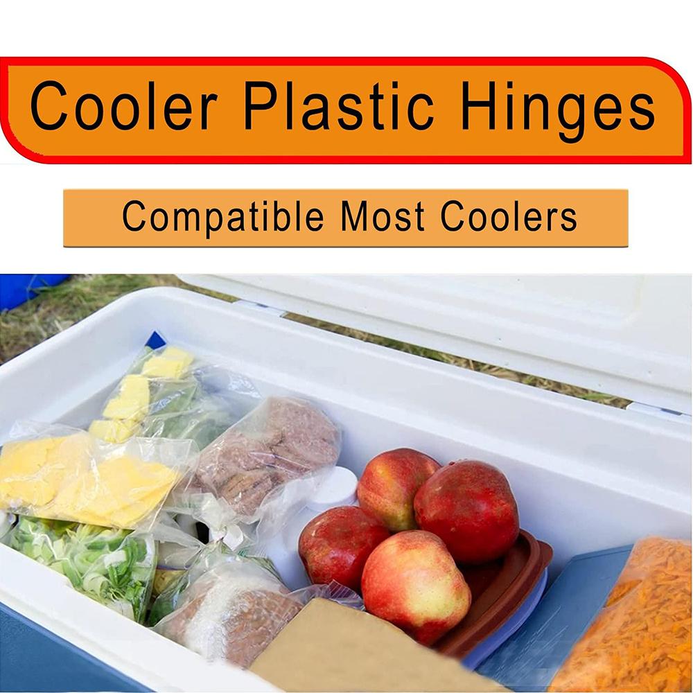 4 Set White Plastic Cooler Hinges & Screws Set Compatible With Coleman Coolers