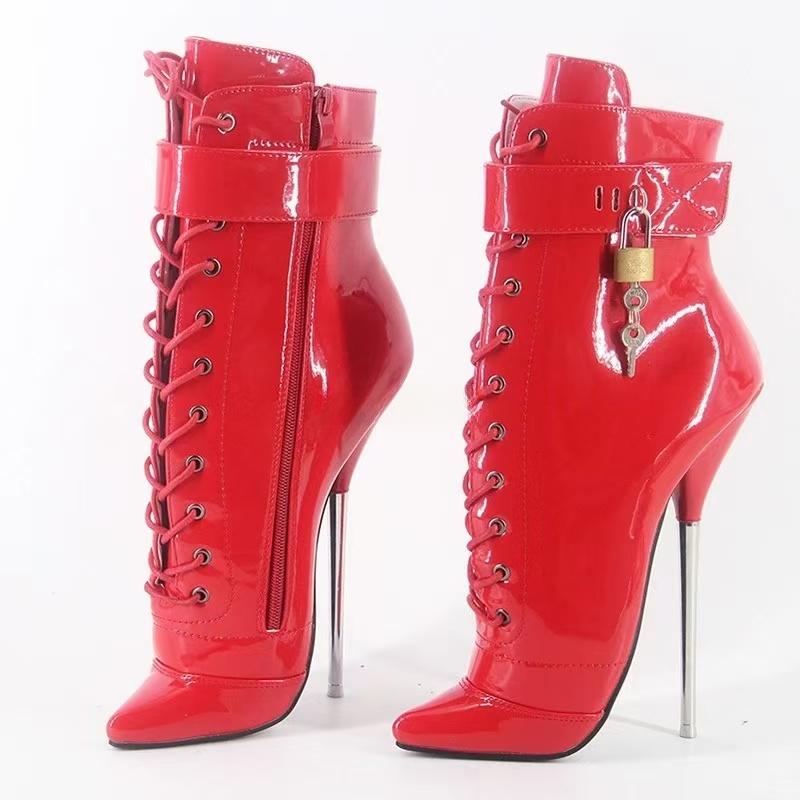 

Модные женские балетные ботинки 18 см / 7 дюймов, металлические шпильки, мужские сексуальные туфли для косплея, на шнуровке, с острым носком, с замком, большие размеры 45, 46 36