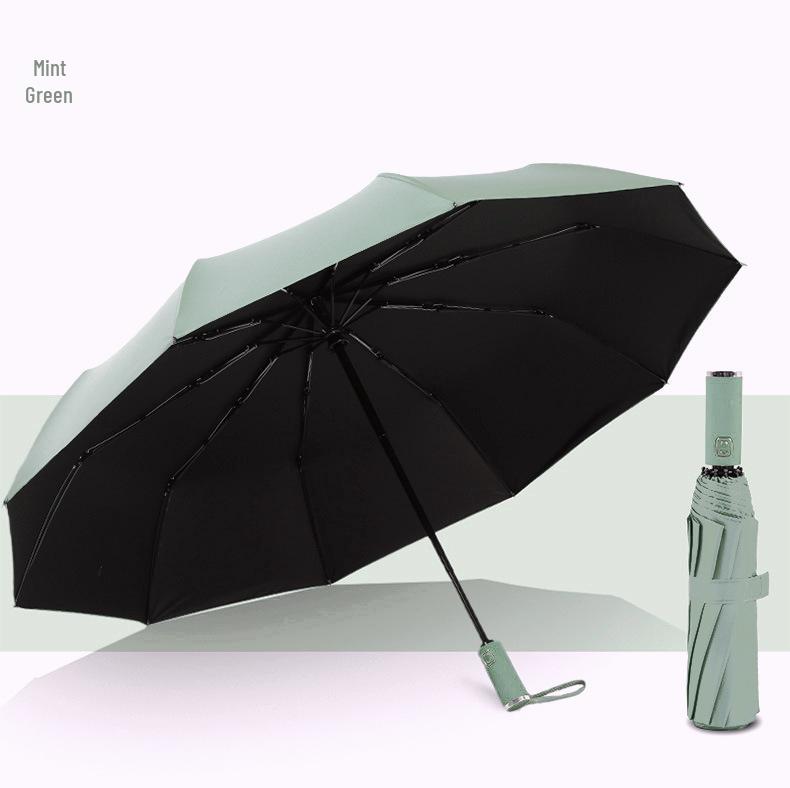 Windproof Black Glue Automatic 10-Rib Folding Umbrella - Sun Protection & Sunshade