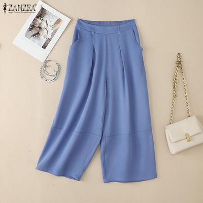 Women Casual Elastic Waist Loose Cropped Pants
