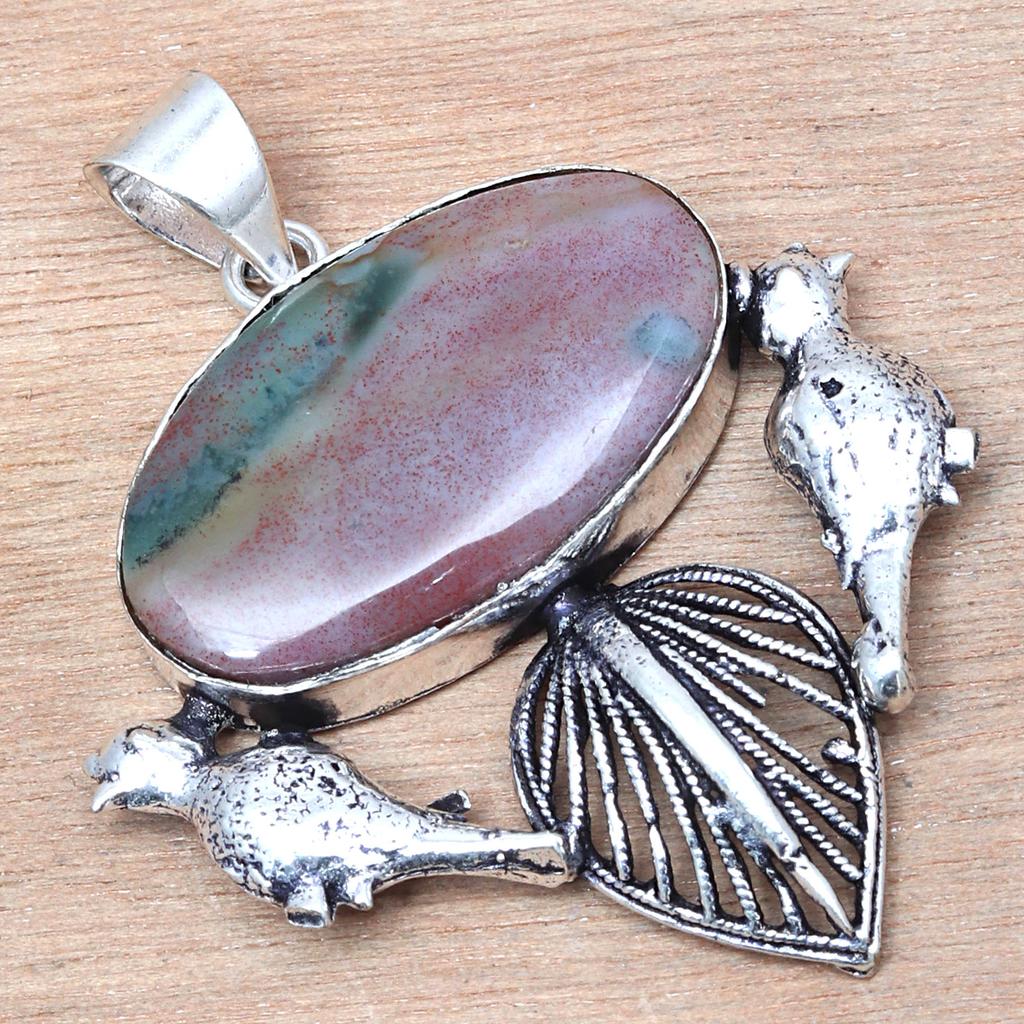 Pendant Ocean Jasper Gemstone Valentine'Day Gift Silver Jewelry 1.75"