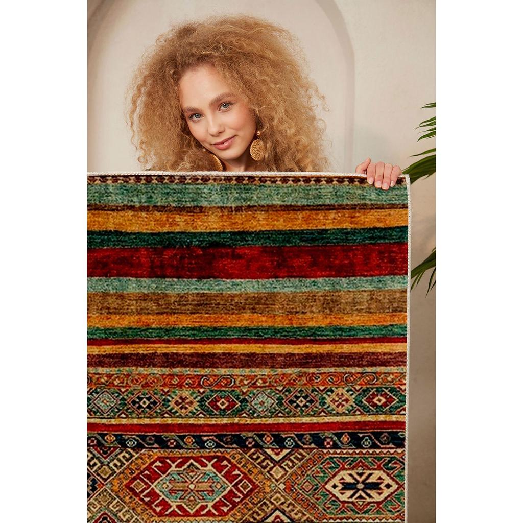 Decorative Non-Slip Base Lined And Ethnic Pattern Living Room Carpet Special Design, Thin, Washable Carpet