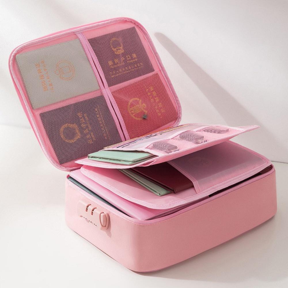 Fireproof Document Bag Multi-Layer Document Tickets Storage Bag with lock File Organizer Case Home Travel Passport Briefcase