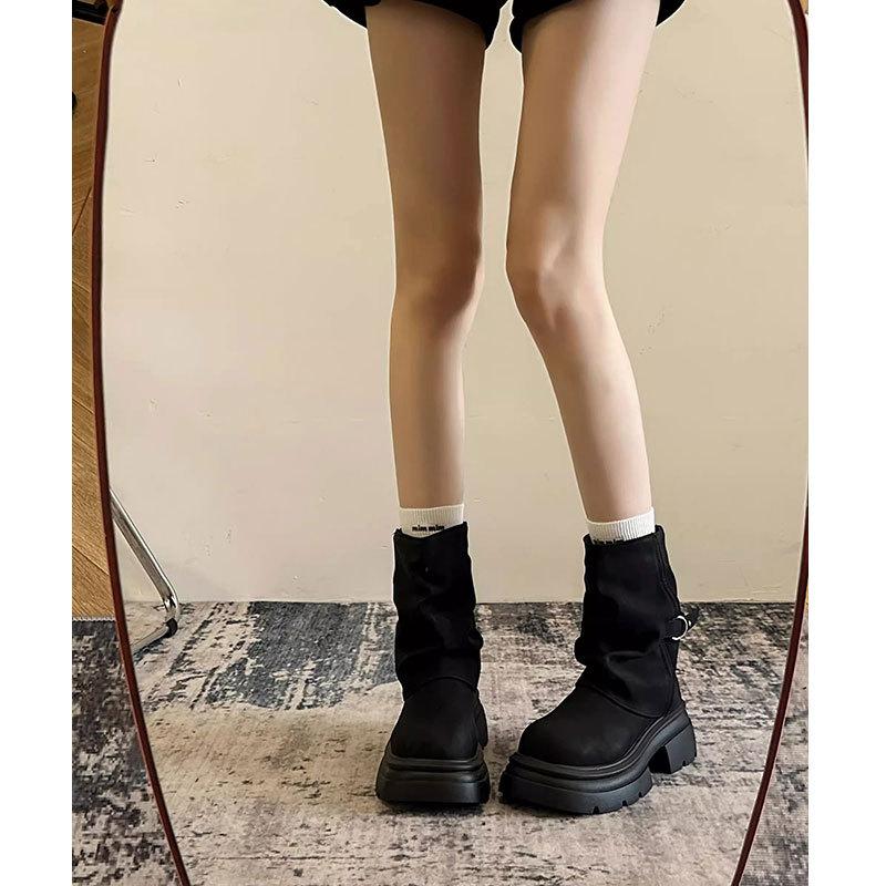 Leather Martin boots women's 2025 autumn new pants boots thick-soled explosive short boots Maillard stacked thin boots