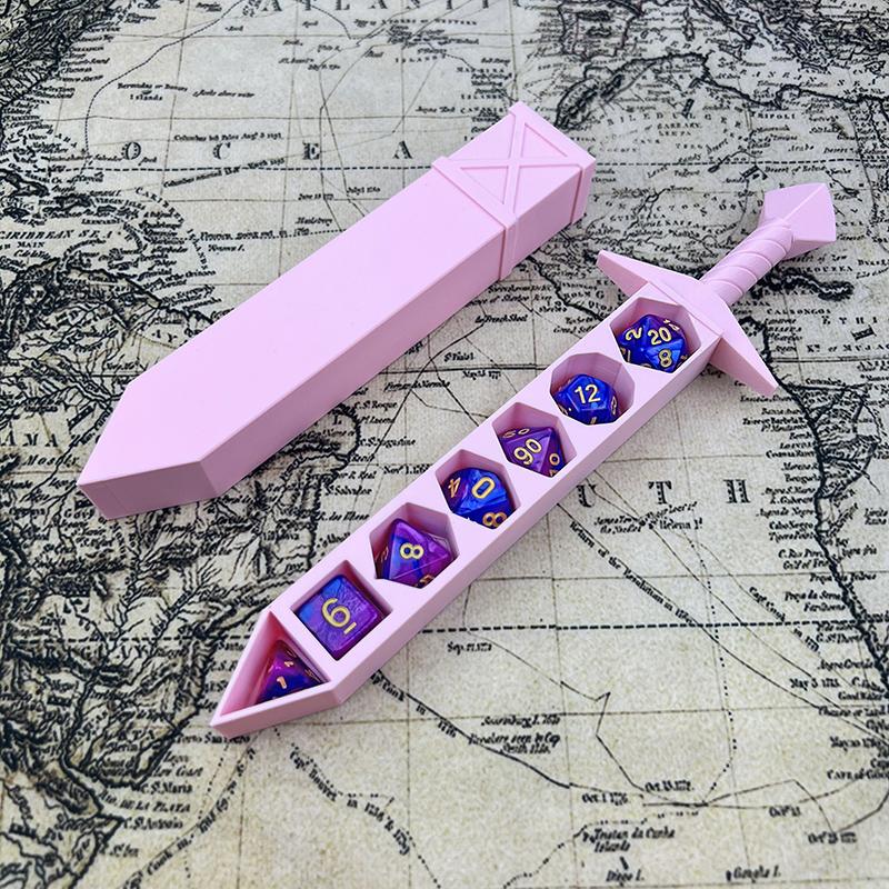 3D Printed Sword-Shaped Storage Box With Dices For Dnd Rpg Trpg Games Dice Dnd Game Role Dice Holder Desktop Ornament Storage Bo