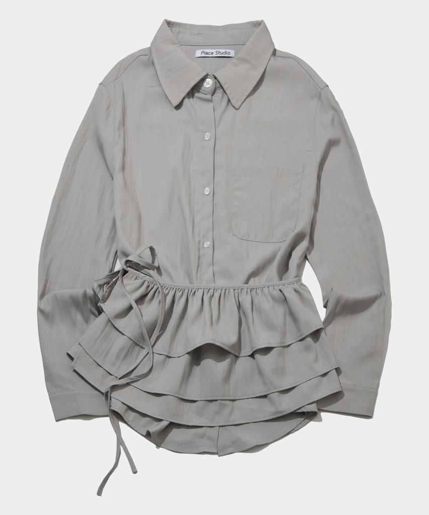 PLACE STUDIO Big Pocket Layered Three-Tiered Frill Wrap Skirt Set Blouse Shirt _ 3 Colors