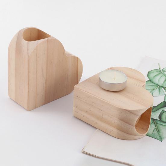 Wooden Love Heart Candle Holder Farmhouse Rustic Heart Shape Candle Stand