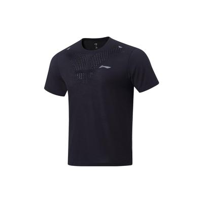 Li Ning Running Series Solid Color Reflective Quick-Dry Breathable Short Sleeve T-Shirt Men Tops Black ATST529-1