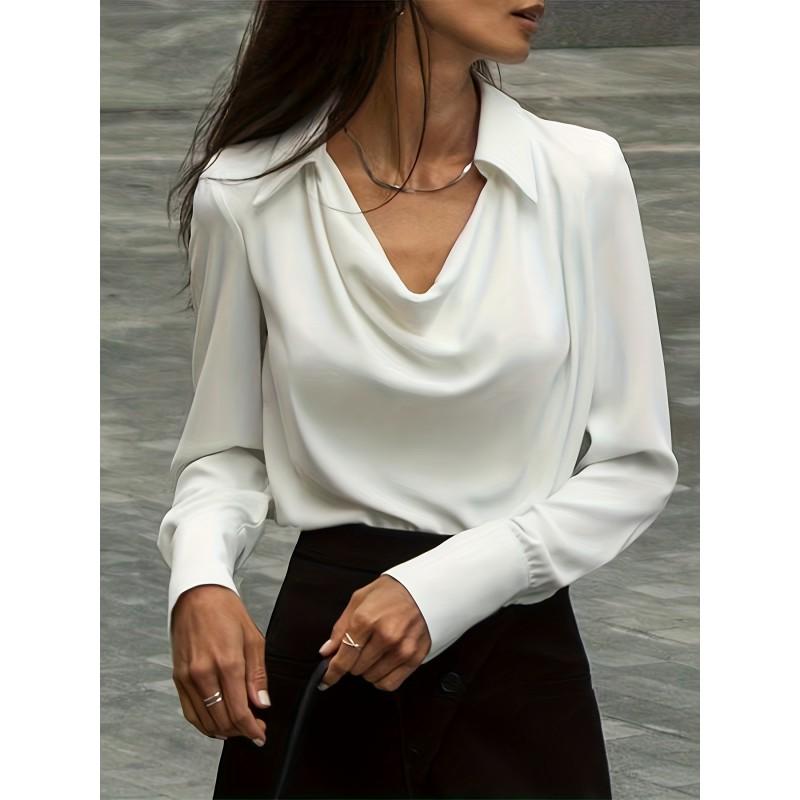 Elegant Solid Color Wrap Neck Womens Blouse Long Sleeve Office Shirt Casual Workwear