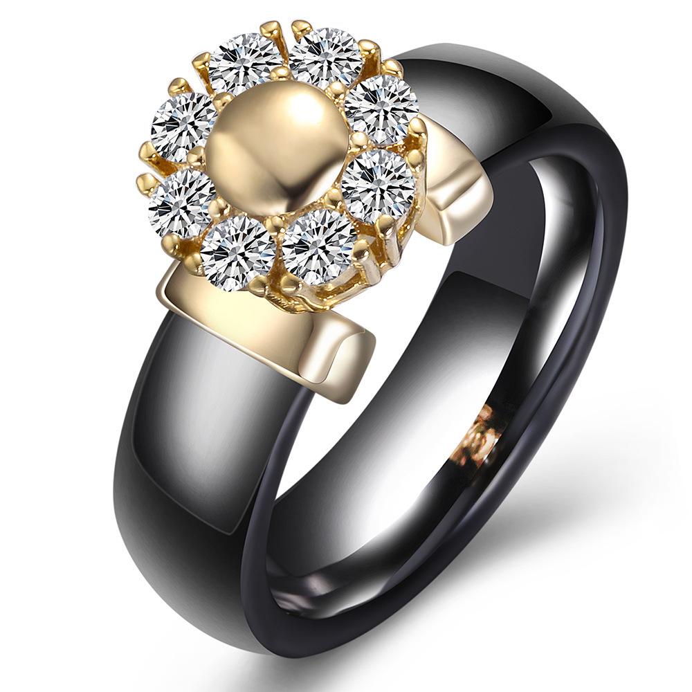 6MM Black & White Ceramic Diamond Inlaid Couple Rings - Valentine's Day Gift