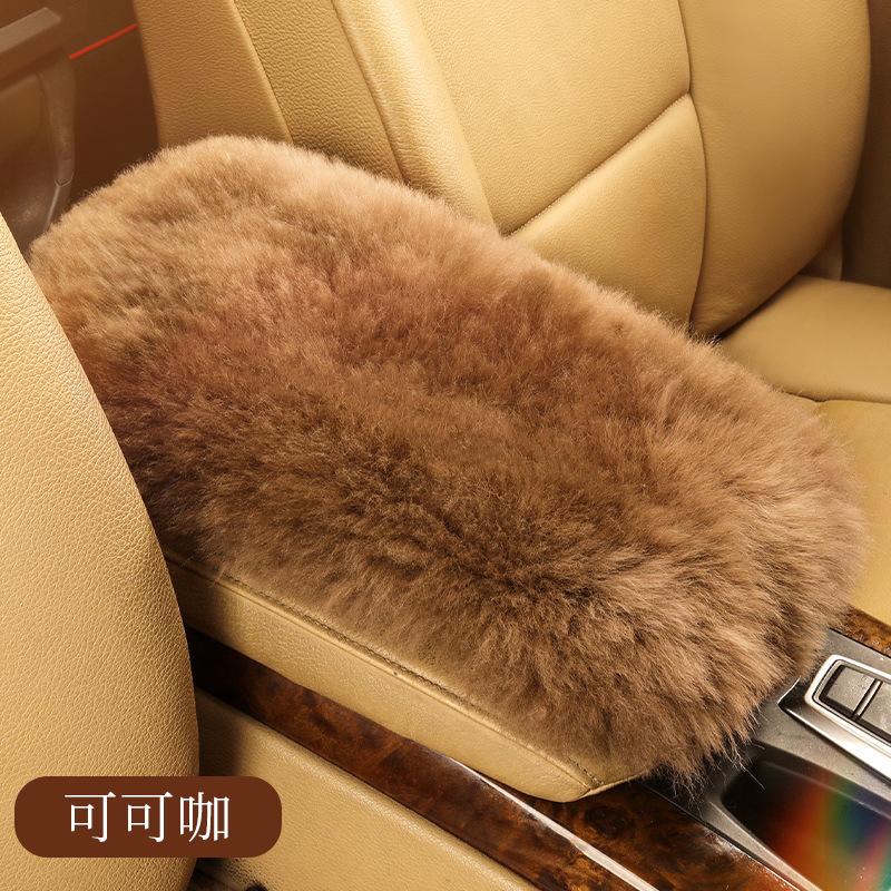 Pure Wool Car Armrest Box Cushion Winter Plush Armrest Cover Sheepskin Center Handrest Support Padding For Women Interior Pink