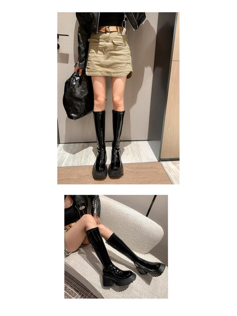 Petite Women's Height-Boosting Elastic Over-the-Knee Chunky Platform Boots - Waterproof, Slimming, for Autumn & Winter.