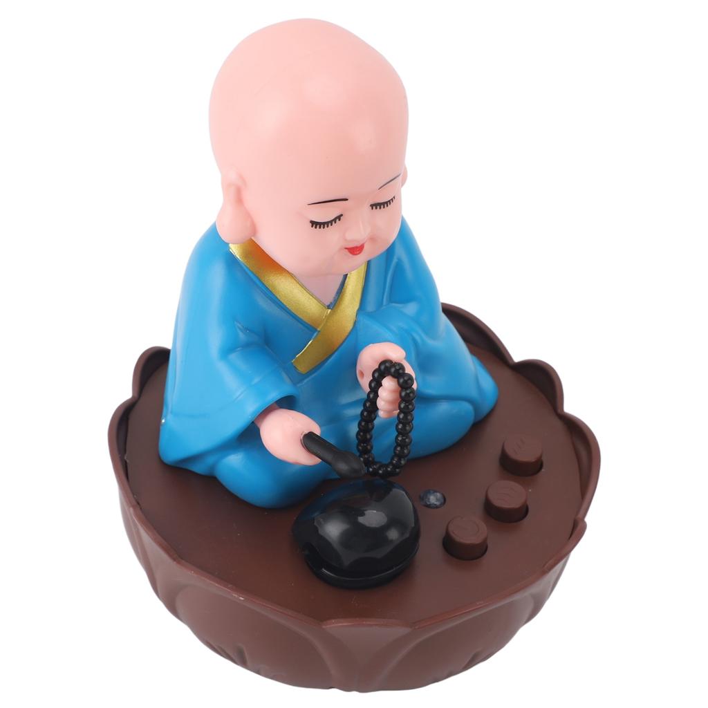 Musical Nodding Monk Figurine Decoration Moving Head Buddha Statue with USB Charging Cable Blue