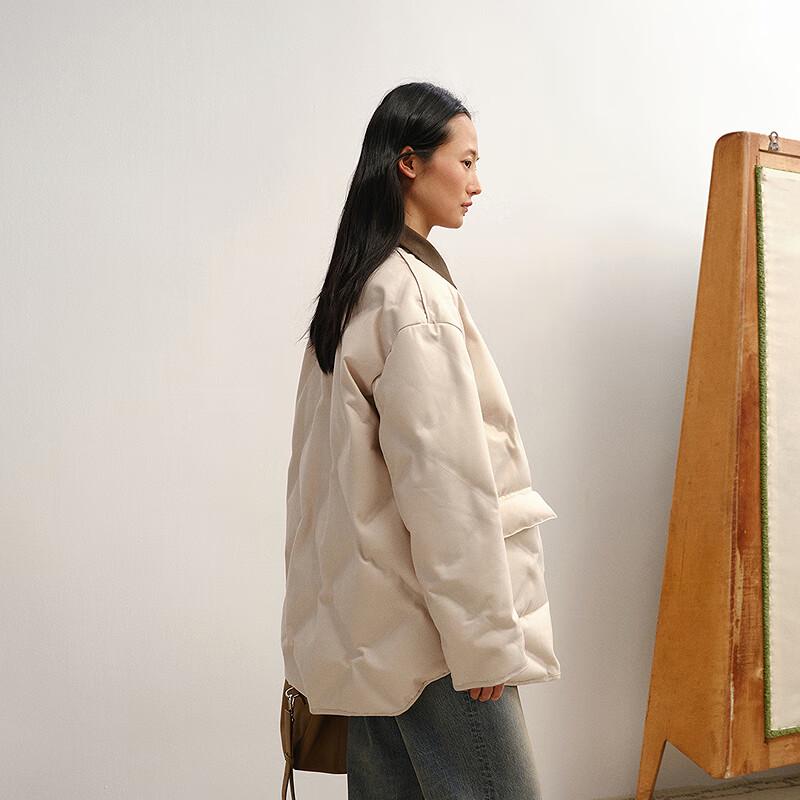 LESS 2025 Winter H-Shape Loose Lapel Goose Down Coat