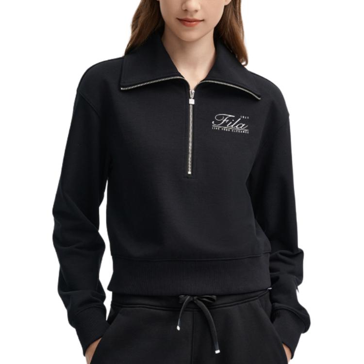 Fila Fashionable Comfortable Pullover Letter Logo Casual Shorts Loose Half-Zip Long Sleeve Sweatshirt Women Sweatshirt Black F11W439212FBK