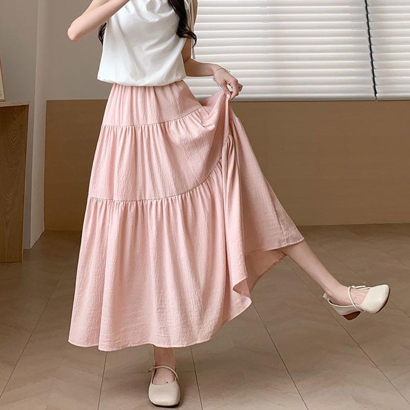 Kawaii White Long Skirt Women Japanese Korean Lolita Cute Patchwork High Waist Loose A-line Midi Skirts Casual Soft Girls