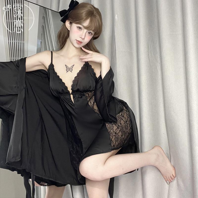 Sexy lingerie pure desire with chest pad lace hollow suspender small chest show big nightgown women