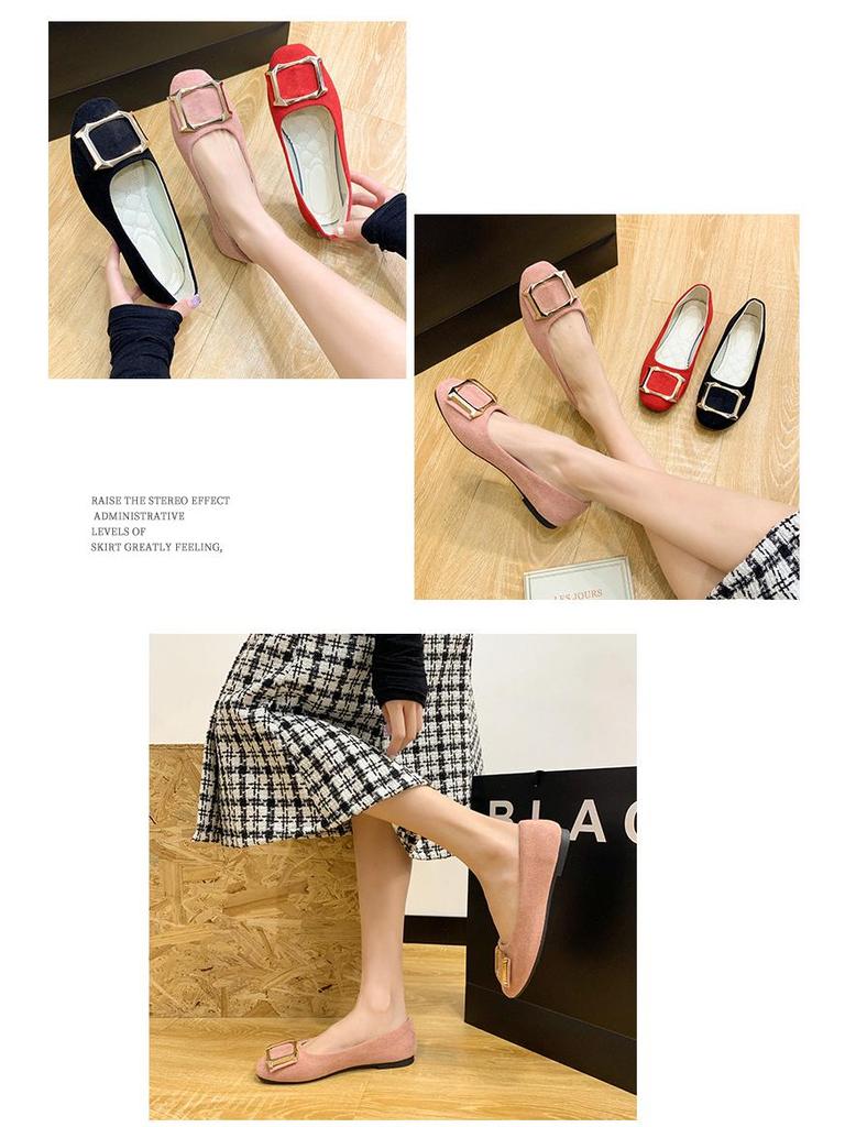 Plus Size Women's Square Toe Loafers with Buckle - Casual Flat Shoes for Spring & Autumn, Size 43