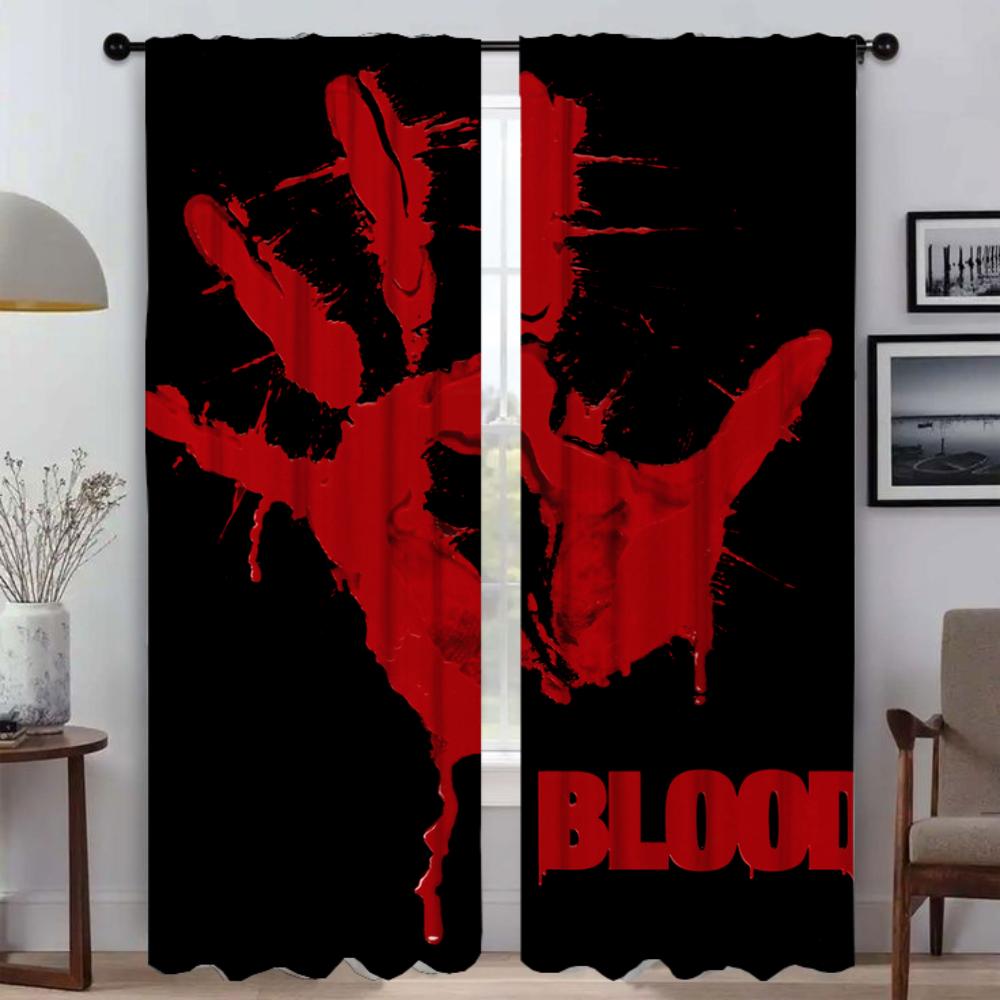 Set aus 2 blutigen Vorhängen Halloween-Dekoration Tüll Schlafzimmer-Jalousien Wohnzimmer-Trennvorhang Lichtblockierend Polyester Ideal Für