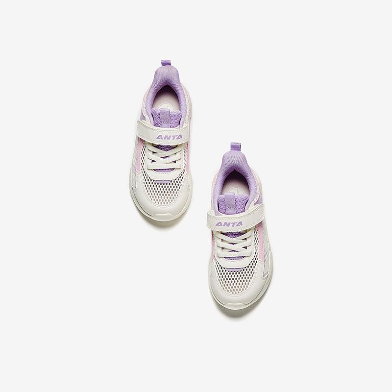 Anta Soft Comfortable Lightweight Versatile Big Mesh Upper Shoes Kids Running Shoes White Pink Purple A22529966
