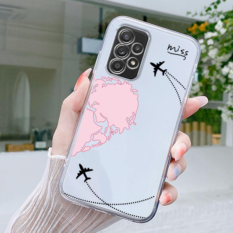 Planes World Map Travel Love Heart Case For Samsung A15 A13 A35 A55 A51 A71 A41 A31 A05 A17 A23 A25 A33 A53 A73 5G A07 4G Cover