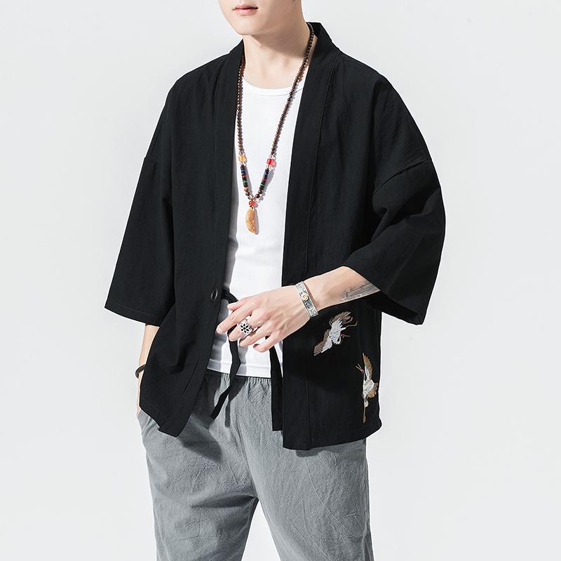 Tsuruembroidery Kimono Harajuku Japanese Style Plus Size Men's Samurai Costume Yukata Asian Clothing Cardigan Jacket