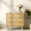 3 Drawer Rattan Dresser, Modern Closet Dresser for Bedroom, Natural Rattan Chest of Drawers with Metal Handles & Wooden Legs, Chest Clothing Organizer