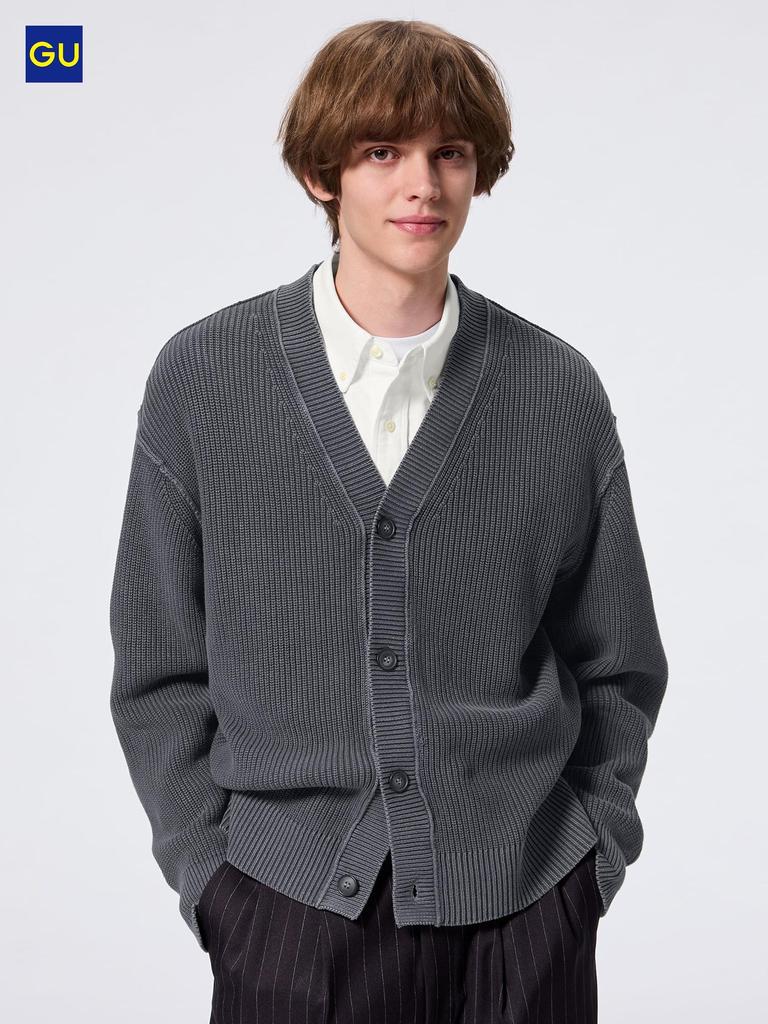 Uniqlo Gu Wash Ribbed V Neck Cardigan