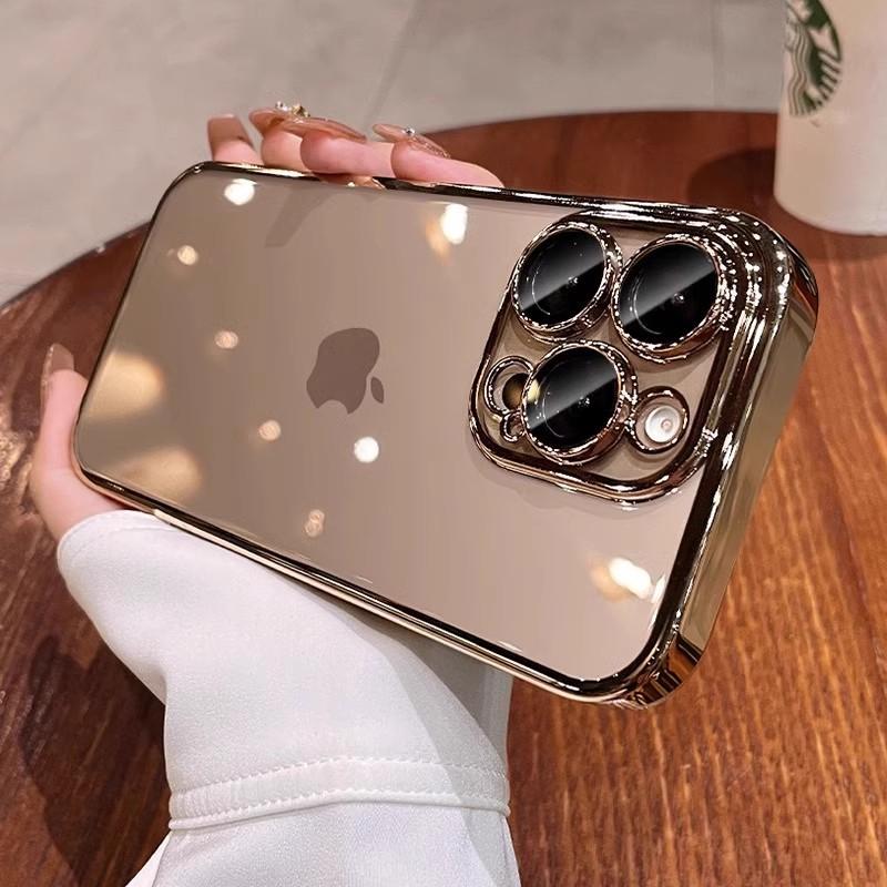 

Подходит для чехла для мобильного телефона Apple 16pro Гальванизированный прозрачный чехол-накладка для iPhone 15 с защитной пленкой для объектива 14 iPhone16