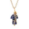 Handmade Gold Winding Crystal Tiger Stone Agate Small Mushroom Pendant Necklace Jewelry N588