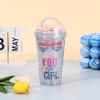 Water bottle summer simple creative digital plastic cup double vacuum cute student straw cup portable gift crushed ice cup
