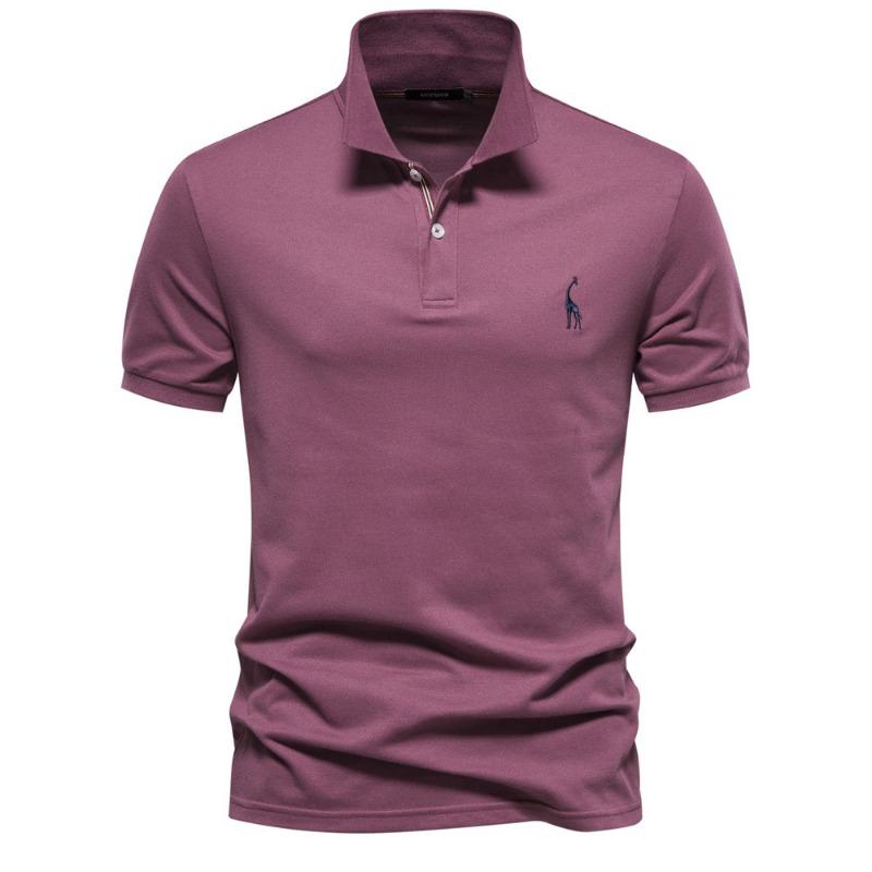 Men's Korean-Style Casual Embroidered Polo Shirt Solid Color Button Lapel Short-Sleeve Top