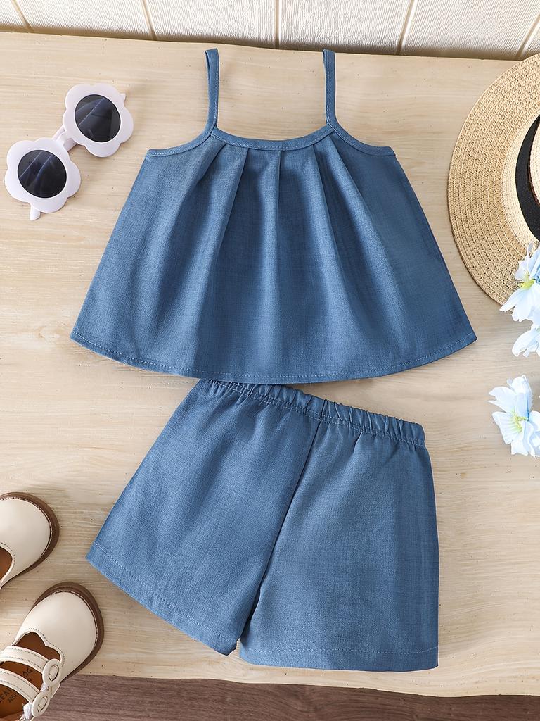 Adorable Baby Girl Set, A-line Waistband Top + Shorts, Flower Patch Decor, Casual Daily Wear for Beach, Picnic & Outdoor Activities