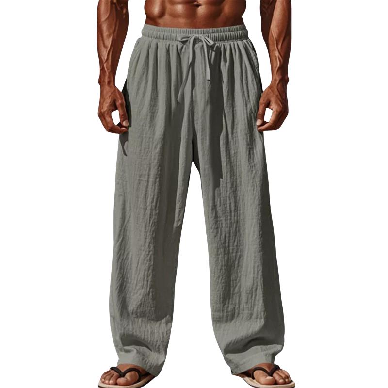 

Men Cotton and Linen Casual Pants Simple and Comfortable Straight Leg Pants Waist Drawstring Plus Size Looser S-4XL 3XL сірий
