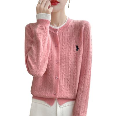 Women's Knitwear Round Neck Cardigan Sweater Colour Blocking Jacket