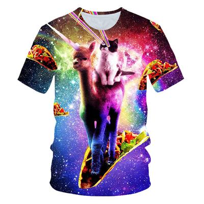 Funny Laser Eye Cat 3D Print Men Women Round Neck T-shirt Casual Short Sleeve Oversized Tees Tops Fashion Men Tshirt Clothing