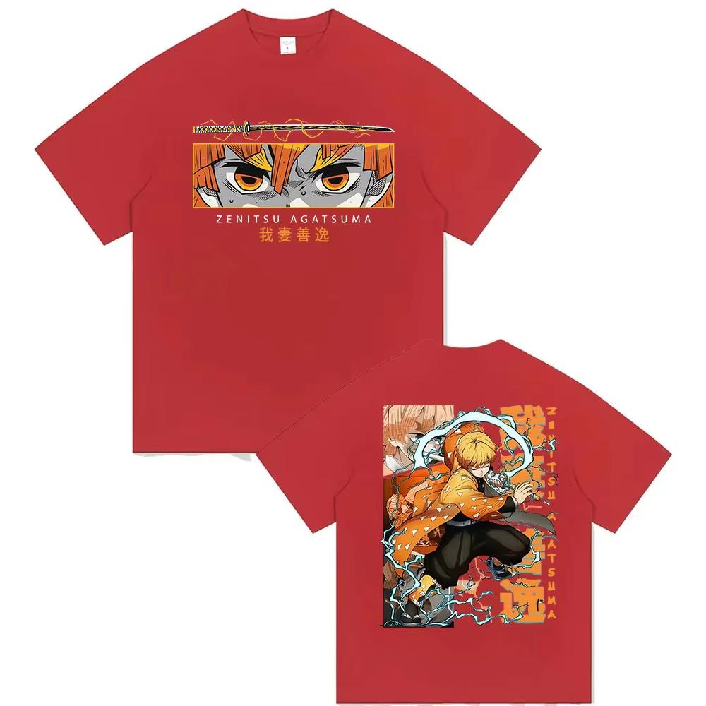 New Anime Demon Slayer Zenitsu Agatsuma Graphic T Shirts Men Women High Quality Vintage Oversized Cotton T-shirts Y2k Streetwear
