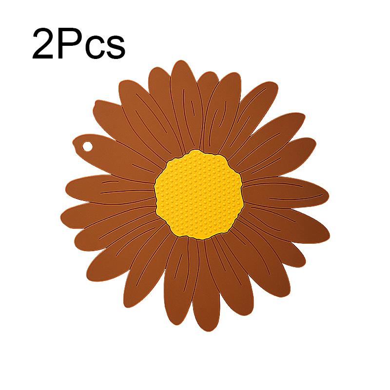2Pcs Sunflower PVC Heat Insulation Pad Household Bowl Mat Kitchen Cartoon Special-shaped Soft Rubber Table Mat Anti-scald Coaste