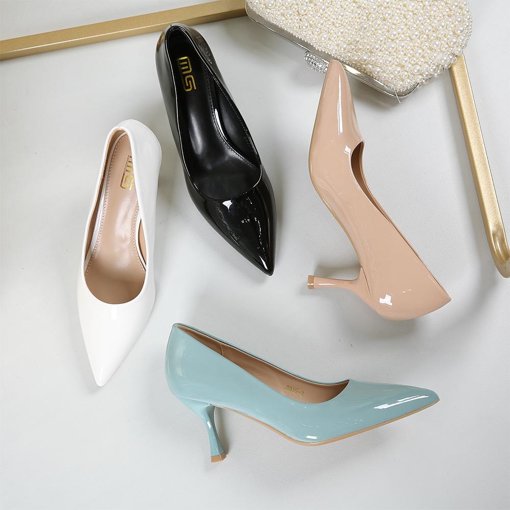 Fashion Women Patent Leather High Heels Spring and Autumn Fashion Pointed Toe Thin Heel Work Shoes for Women Banquet Wedding High Heels